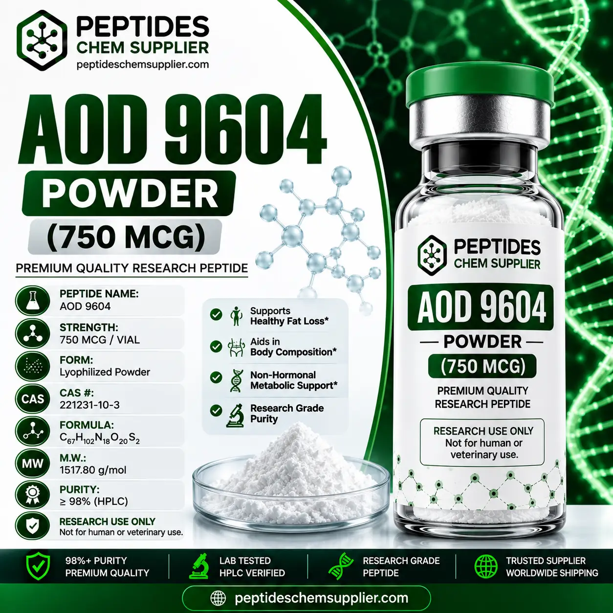 AOD 9604 Powder 750mcg Research Peptide AOD 9604 Powder 750mcg Research Peptide