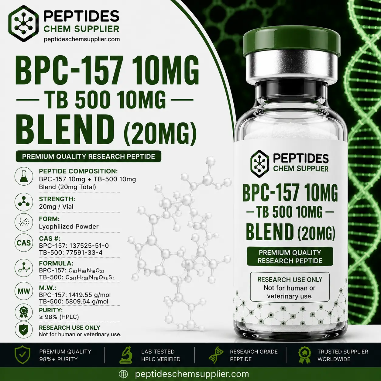 BPC-157 10mg - TB-500 10mg Blend 20mg Research Peptide BPC-157 10mg - TB-500 10mg Blend 20mg Research Peptide